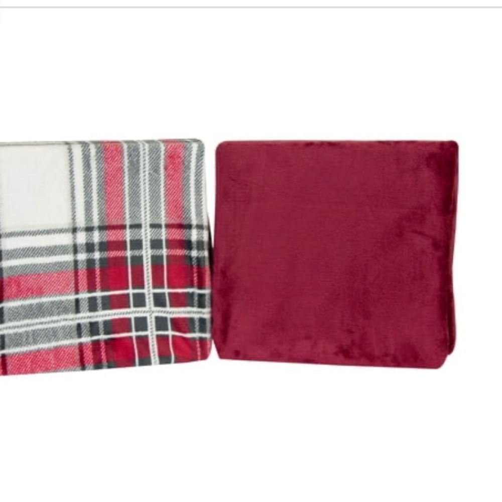 Ludlow Plaid and Solid Red Throw Blanket Set of Two
